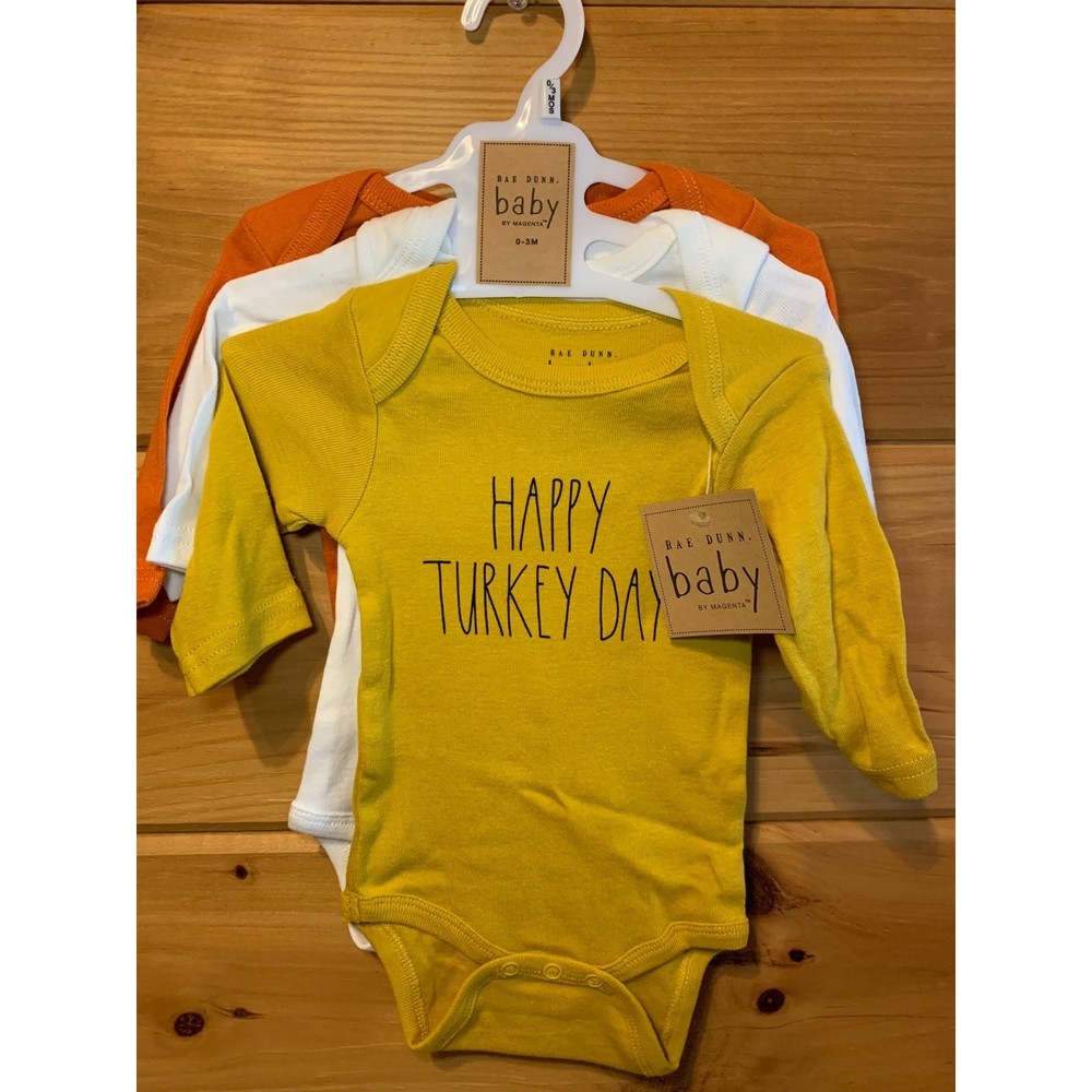 Rae Dunn Fall Themed One Piece Bodysuits Size 0-3 Months 3-pack NWT